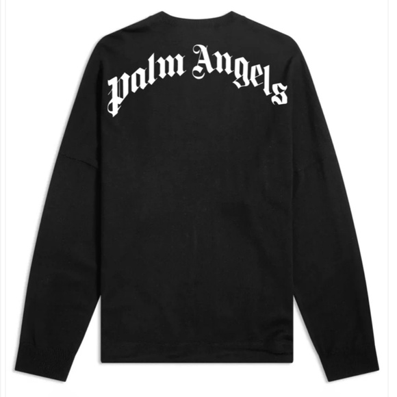 PALM ANGELES Curved Logo Crewneck Pullover Sweatshirt in Black RARE EUC/sz S